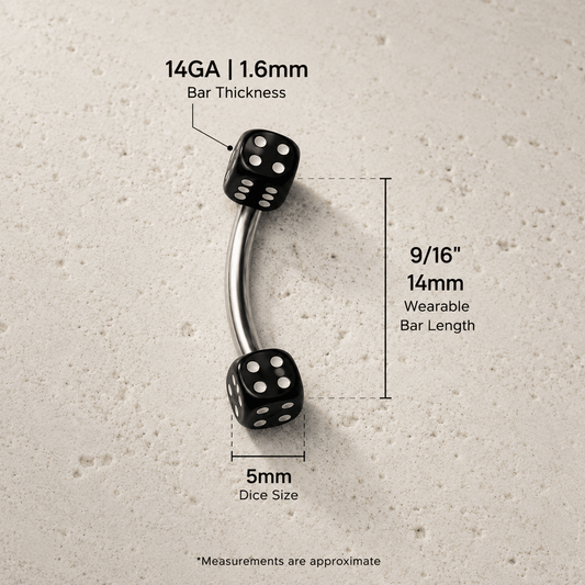 316L Surgical Steel Eyebrow Ring with UV Acrylic Dice Balls - Skin Metals