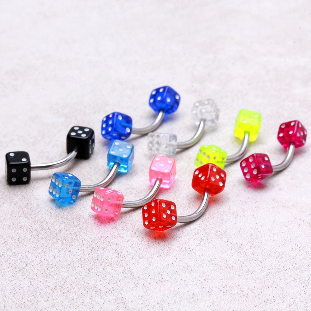 316L Surgical Steel Eyebrow Ring with UV Acrylic Dice Balls