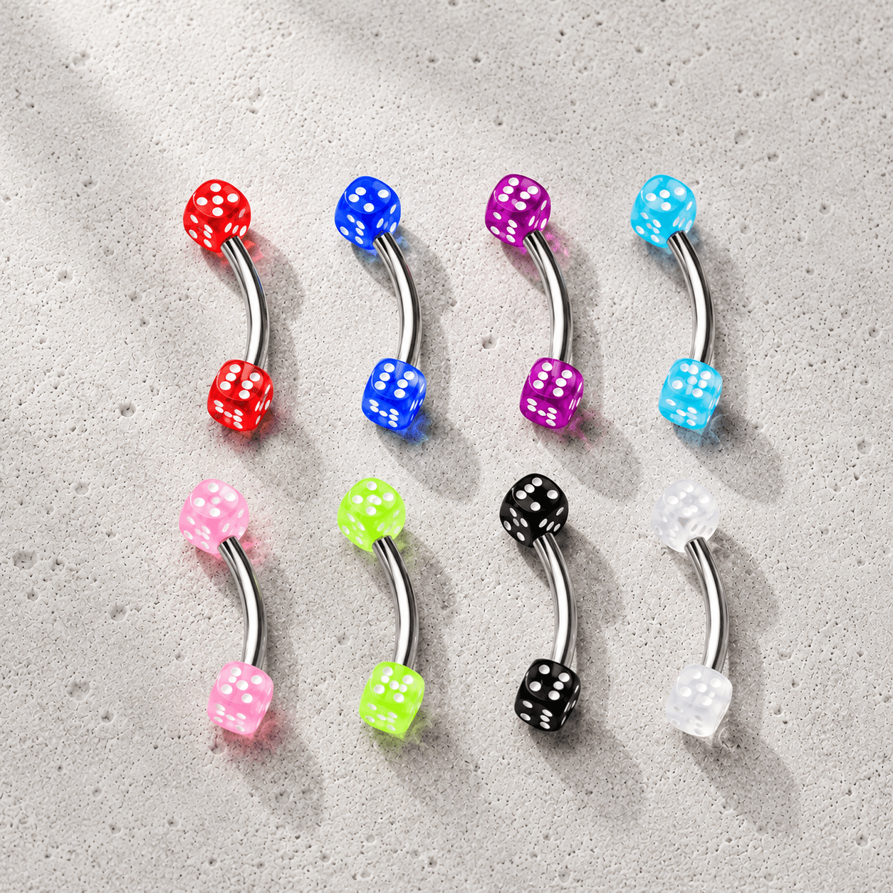 316L Surgical Steel Eyebrow Ring with UV Acrylic Dice Balls