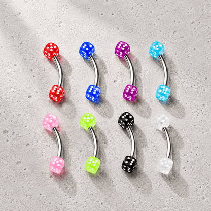 316L Surgical Steel Eyebrow Ring with UV Acrylic Dice Balls