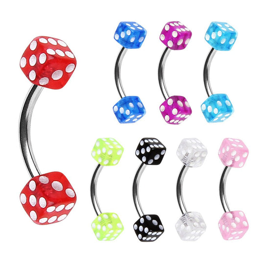 316L Surgical Steel Eyebrow Ring with UV Acrylic Dice Balls