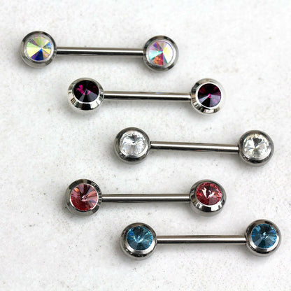 Surgical Steel Flat Press-Fit CZ Nipple Bar Nipple Ring Impulse Piercings