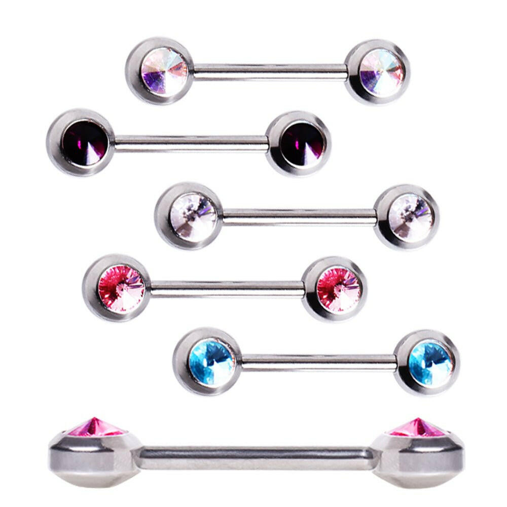 Surgical Steel Flat Press-Fit CZ Nipple Bar Nipple Ring Impulse Piercings