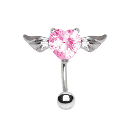 316L Surgical Steel Gemmed Heart with Wings Top Down Navel Rings