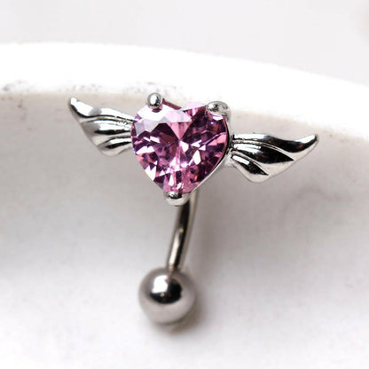 316L Surgical Steel Gemmed Heart with Wings Top Down Navel Rings