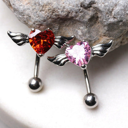 316L Surgical Steel Gemmed Heart with Wings Top Down Navel Rings