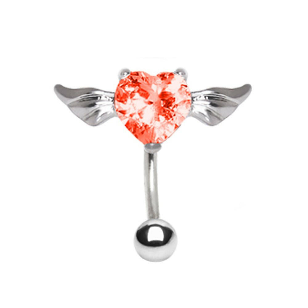 316L Surgical Steel Gemmed Heart with Wings Top Down Navel Rings