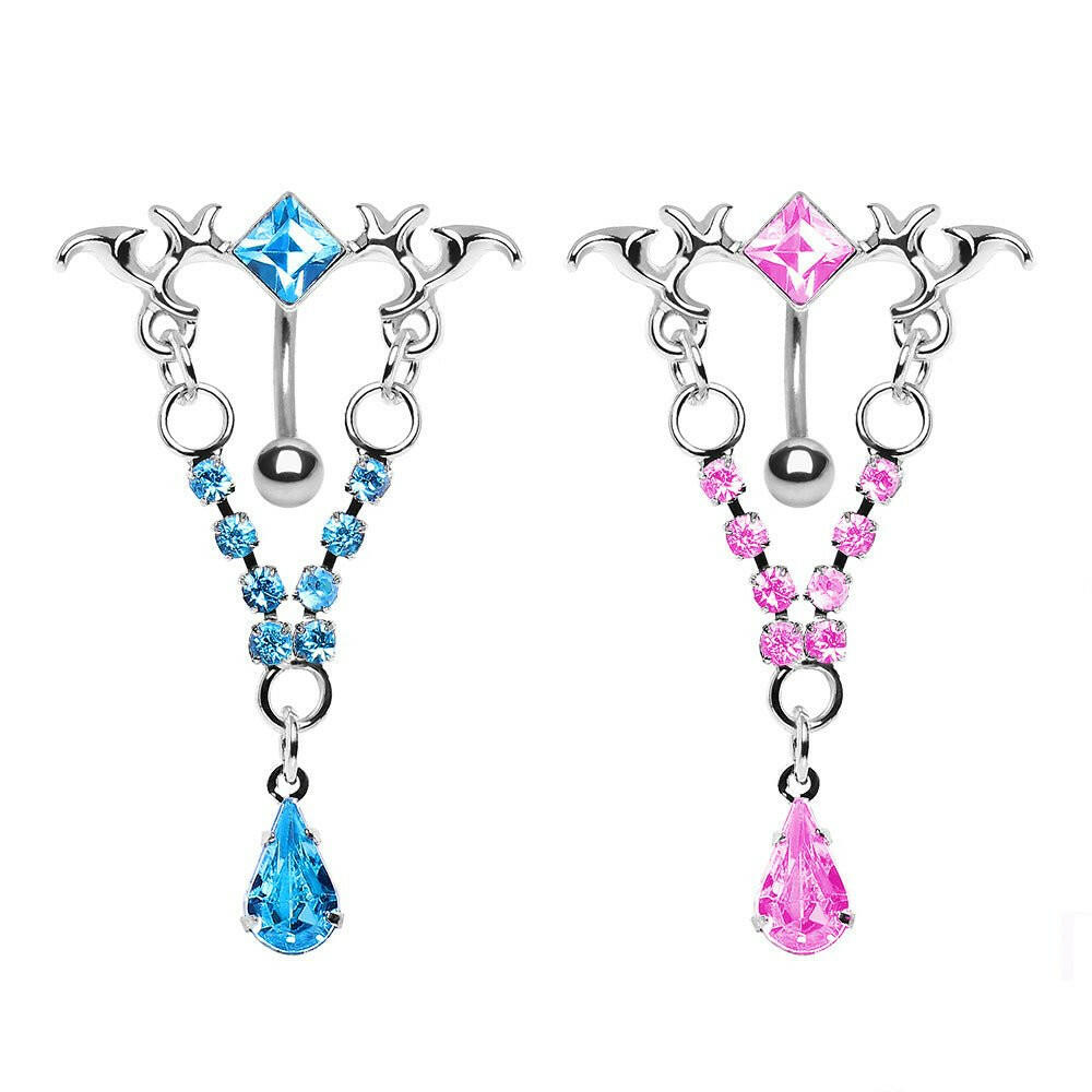 316L Surgical Steel Gemmed Tribal Chandelier Top Down Navel Ring
