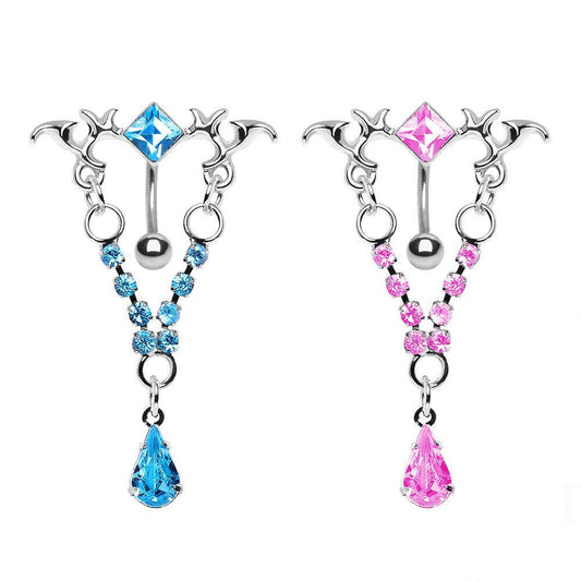 316L Surgical Steel Gemmed Tribal Chandelier Top Down Navel Ring