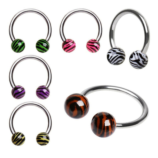 316L Surgical Steel Horseshoe with UV Coated Zebra Balls Circular Barbell Impulse Piercings Purple