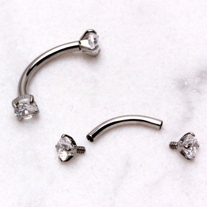 316L Surgical Steel Internally Threaded Prong Set CZ Curved Barbell - Skin Metals