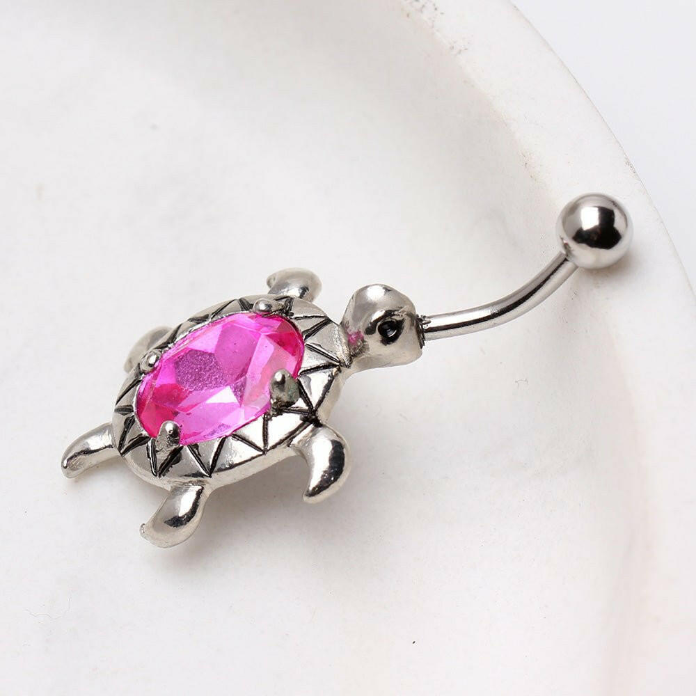 Surgical Steel Large CZ Turtle Navel Ring Navel Ring Impulse Piercings Pink