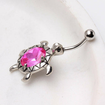 Surgical Steel Large CZ Turtle Navel Ring Navel Ring Impulse Piercings Pink