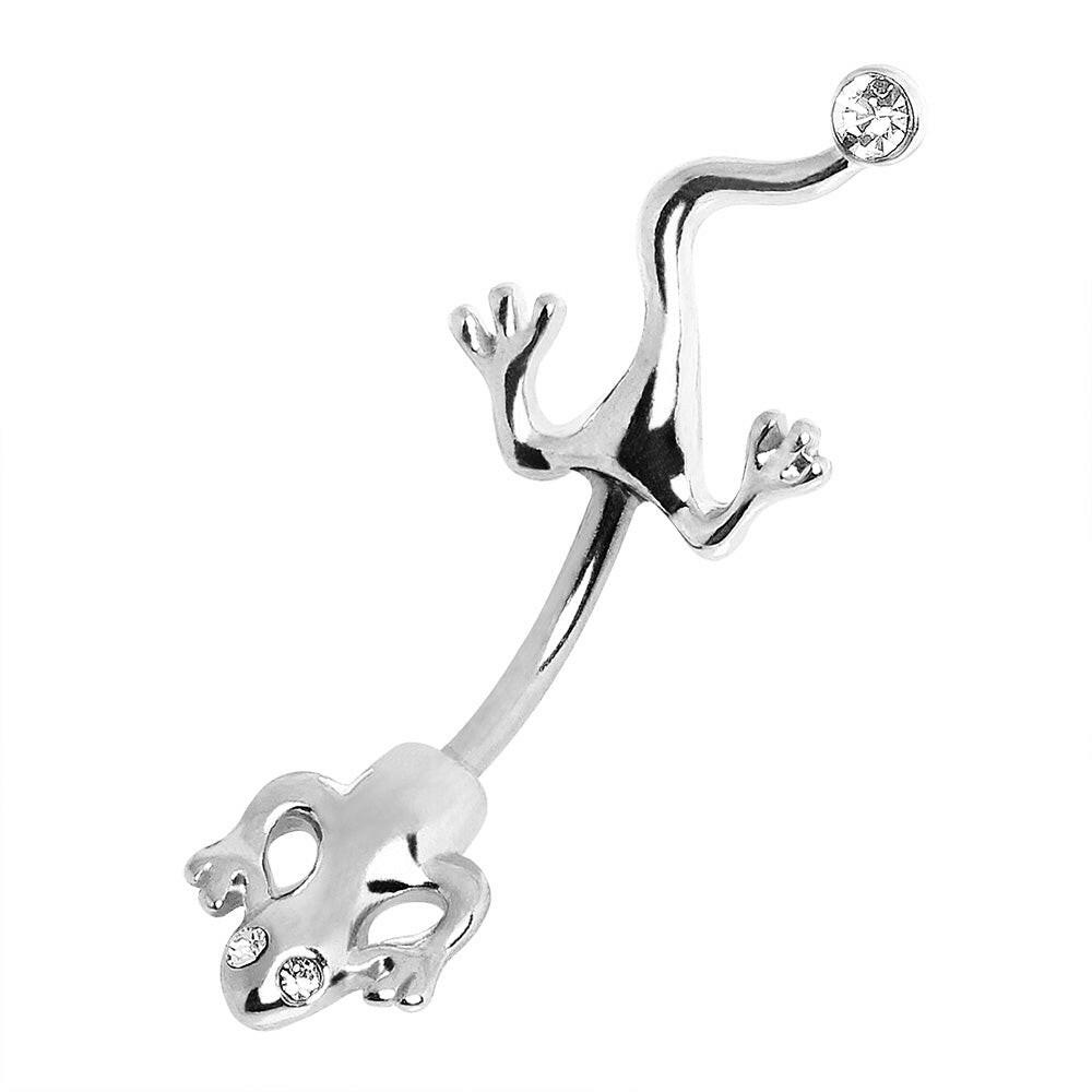 Surgical Steel Lizard Navel Ring with Clear CZ on Tail Navel Ring Impulse Piercings