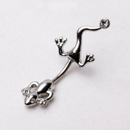 Surgical Steel Lizard Navel Ring with Clear CZ on Tail Navel Ring Impulse Piercings