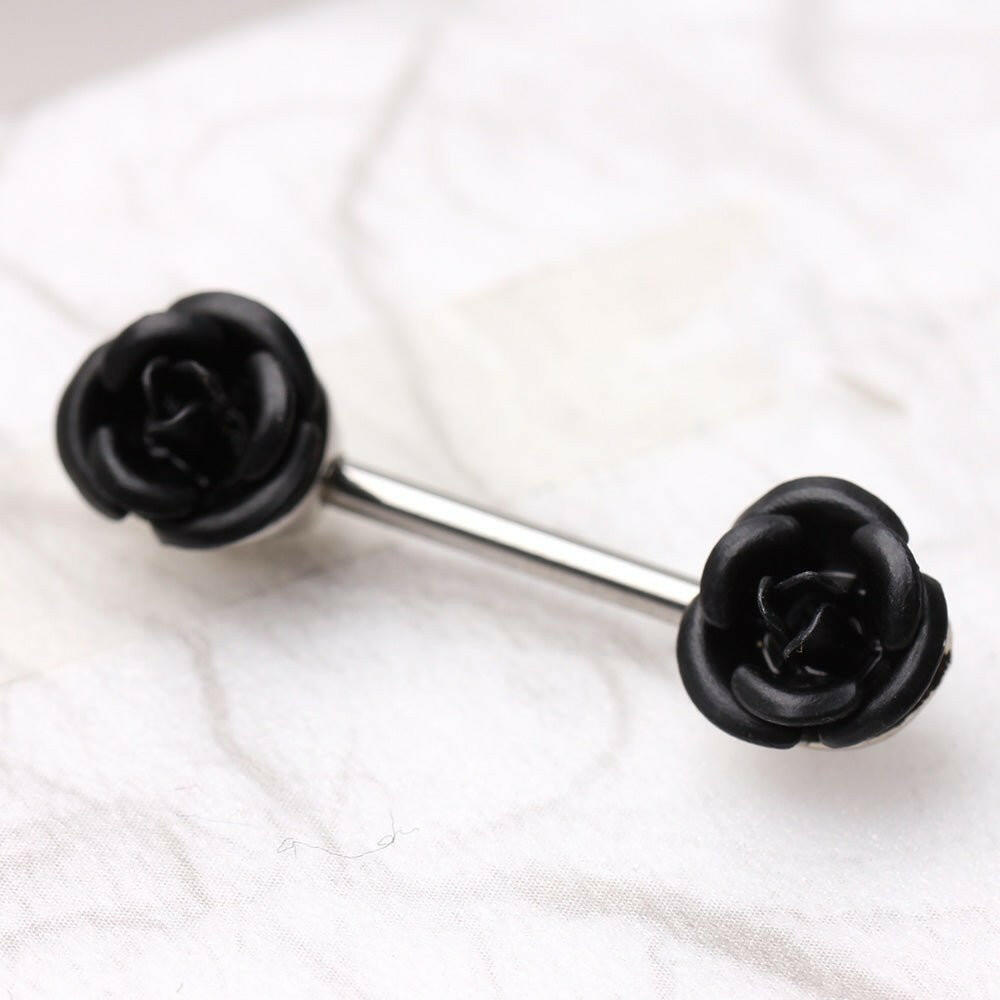 Surgical Steel Metal Rose Nipple Bar Nipple Ring Impulse Piercings Black