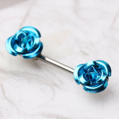 Surgical Steel Metal Rose Nipple Bar Nipple Ring Impulse Piercings Aqua