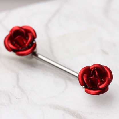 Surgical Steel Metal Rose Nipple Bar Nipple Ring Impulse Piercings Red