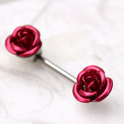 Surgical Steel Metal Rose Nipple Bar Nipple Ring Impulse Piercings Pink