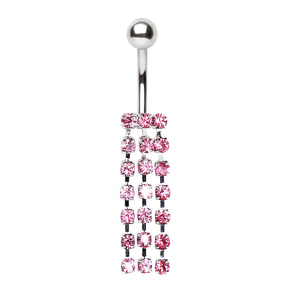 316L Surgical Steel Multi CZ Tassel Navel Ring