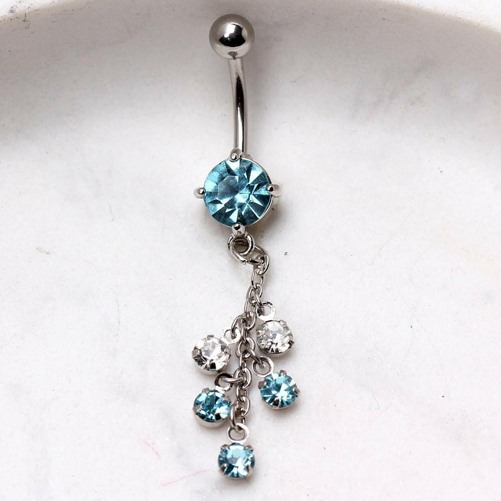 316L Surgical Steel Multi CZ Vine Navel Ring Navel Ring Impulse Piercings Aqua