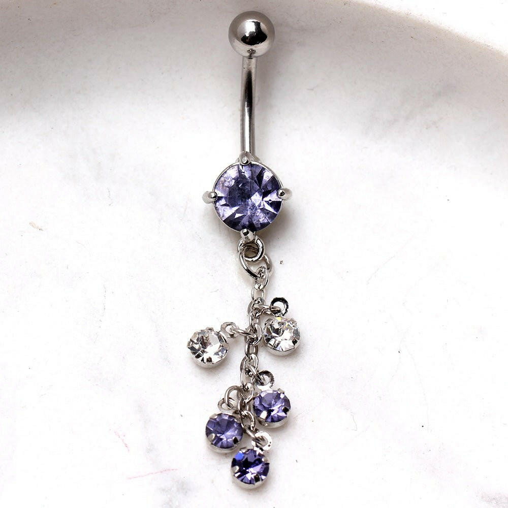 316L Surgical Steel Multi CZ Vine Navel Ring Navel Ring Impulse Piercings Tanzanite