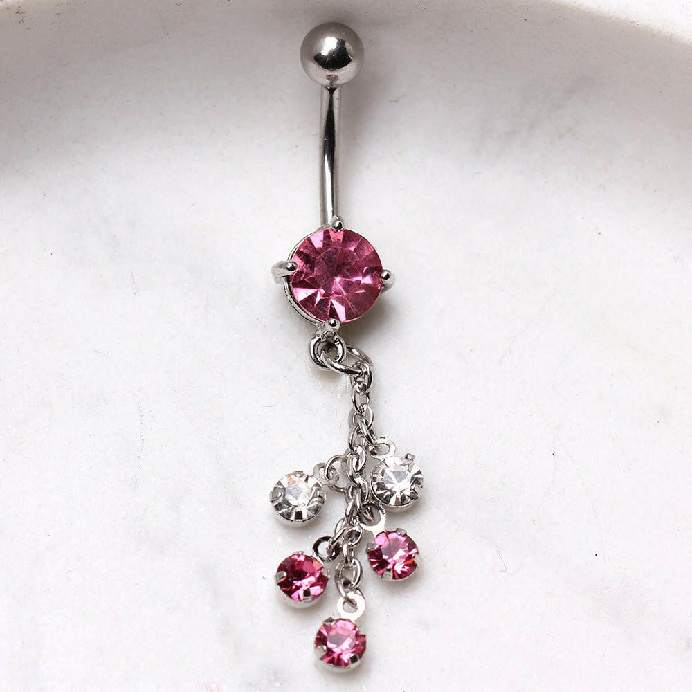 316L Surgical Steel Multi CZ Vine Navel Ring Navel Ring Impulse Piercings Pink