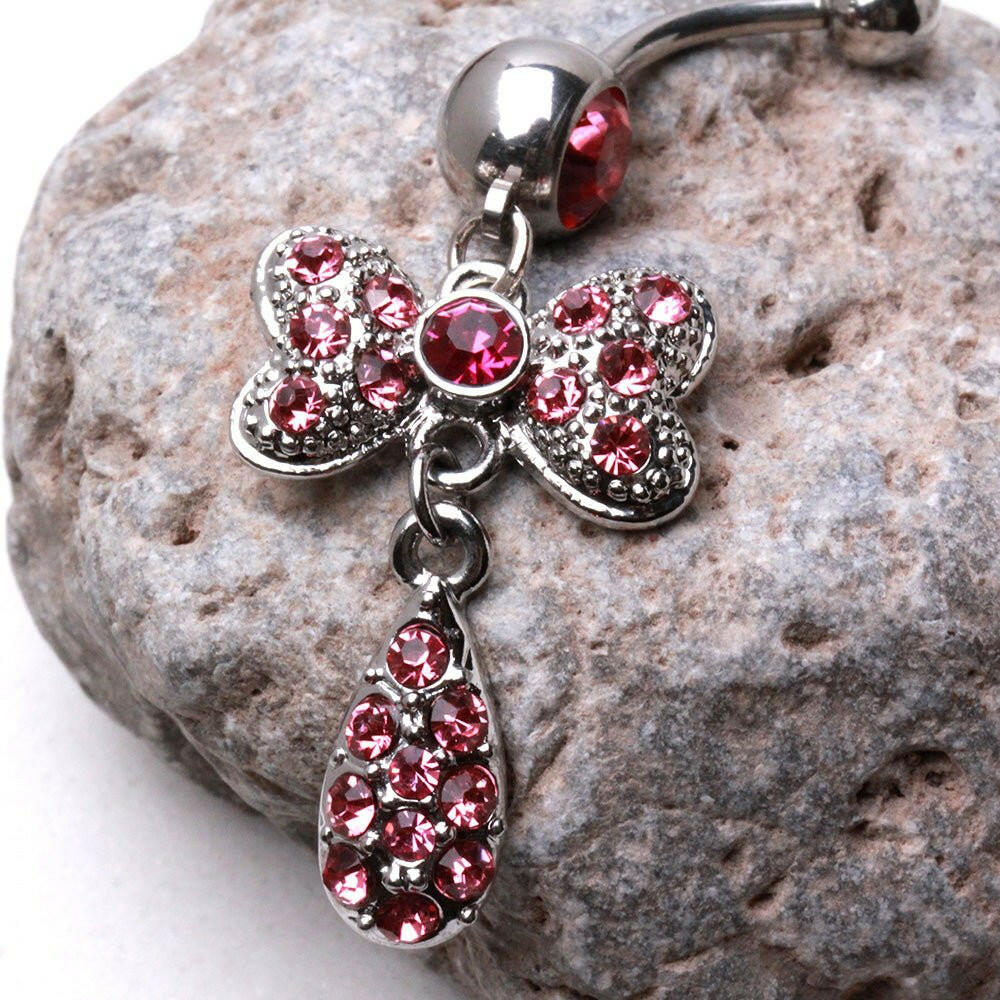 316L Surgical Steel Navel Ring with Bow Tie and Water Drop
