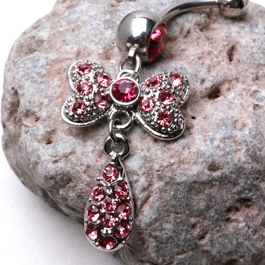316L Surgical Steel Navel Ring with Bow Tie and Water Drop