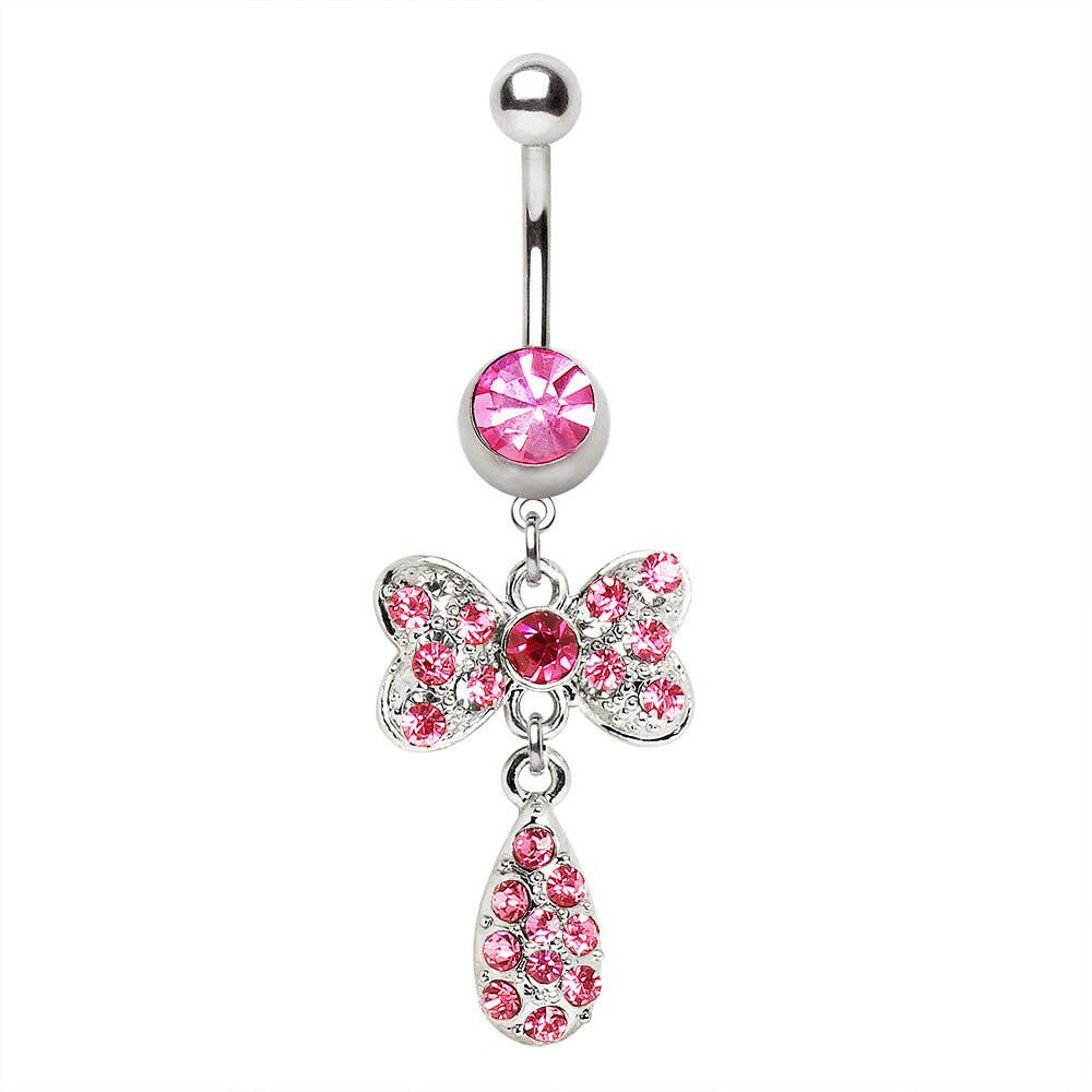 316L Surgical Steel Navel Ring with Bow Tie and Water Drop