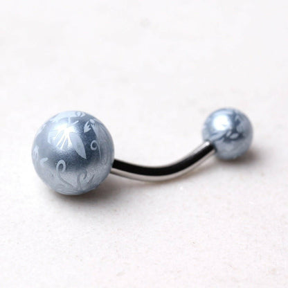 316L Surgical Steel Navel Ring with Budding Flower Printed Balls Navel Ring Impulse Piercings Light Blue