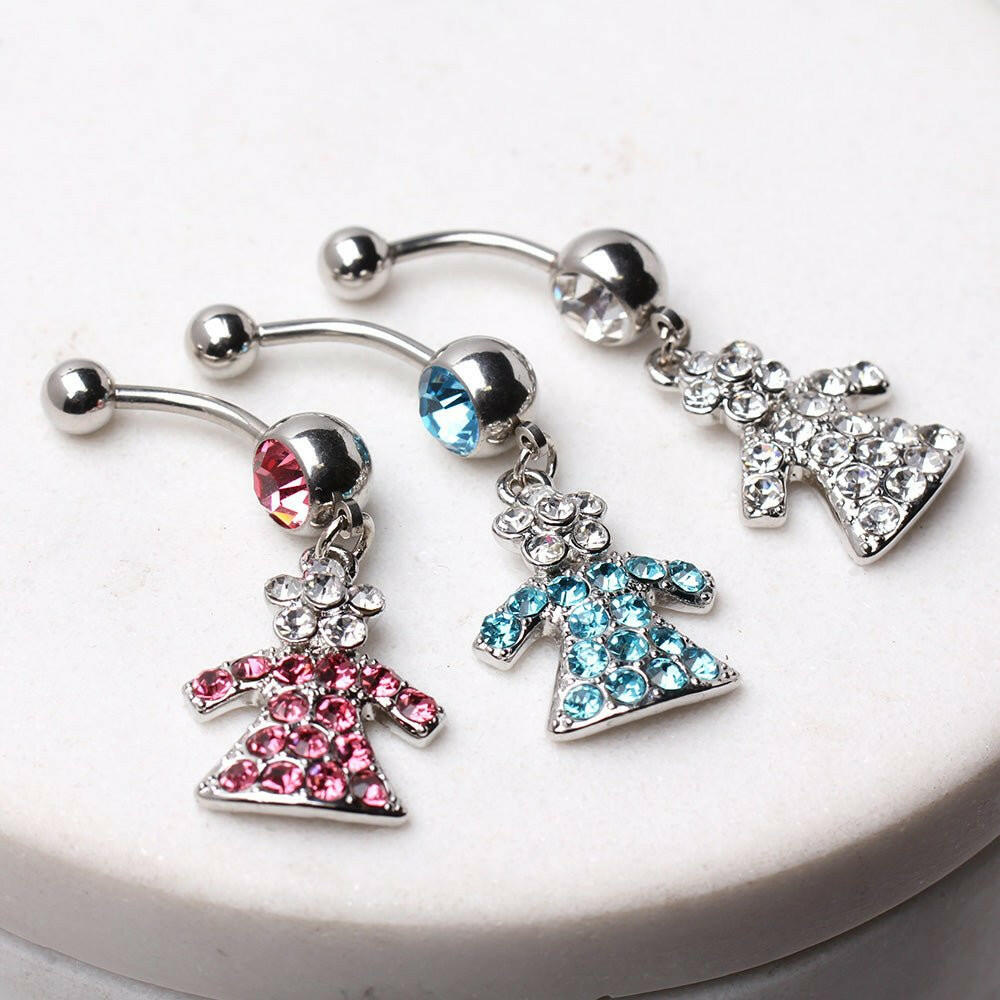 316L Surgical Steel Navel Ring with Gemmed Dress Dangle Navel Ring Impulse Piercings