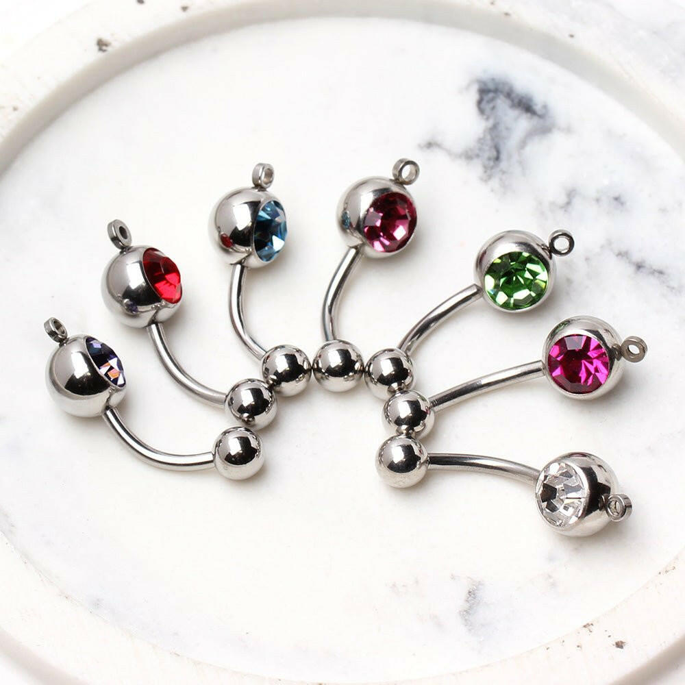 316L Surgical Steel Navel Ring with Gems and a Ring to Attach Dangle