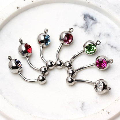 316L Surgical Steel Navel Ring with Gems and a Ring to Attach Dangle