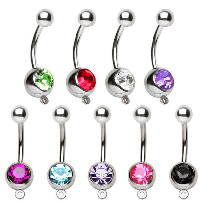 316L Surgical Steel Navel Ring with Gems and a Ring to Attach Dangle