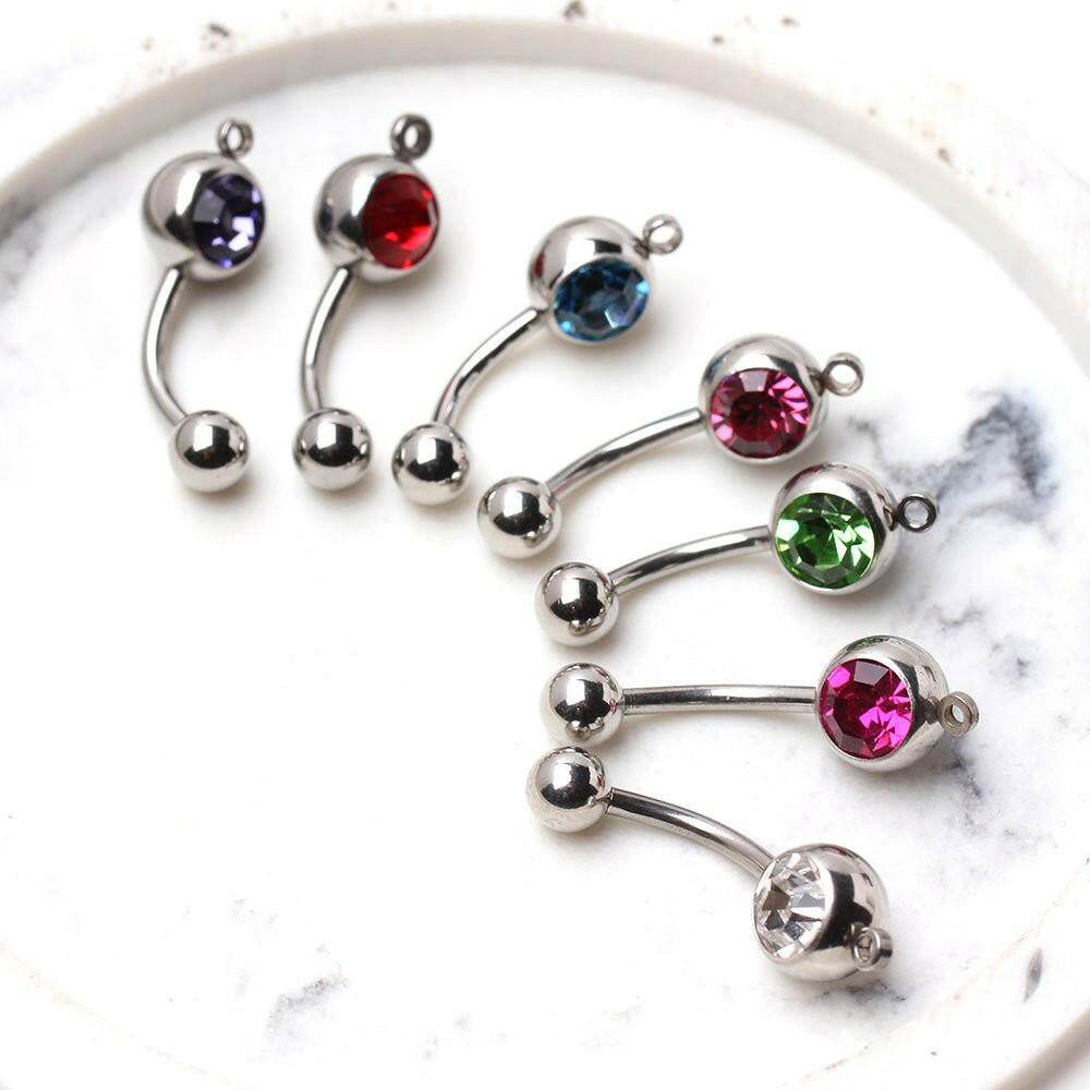 316L Surgical Steel Navel Ring with Gems and a Ring to Attach Dangle