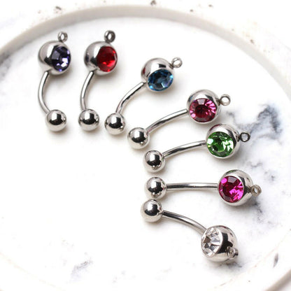 316L Surgical Steel Navel Ring with Gems and a Ring to Attach Dangle