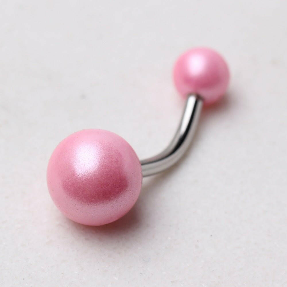 316L Surgical Steel Navel Ring with Pearl Acrylic Balls Navel Ring Impulse Piercings Pink