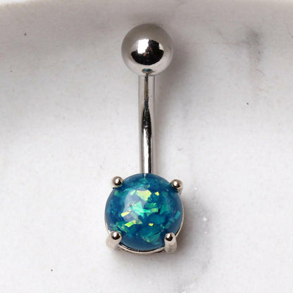 316L Surgical Steel Navel Ring with Prong Set Synthetic Opal