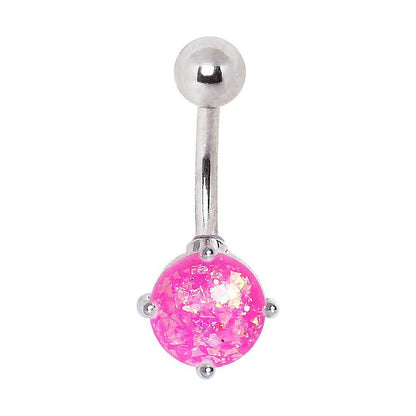 316L Surgical Steel Navel Ring with Prong Set Synthetic Opal