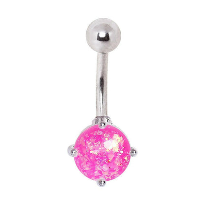 316L Surgical Steel Navel Ring with Prong Set Synthetic Opal Navel Ring Impulse Piercings