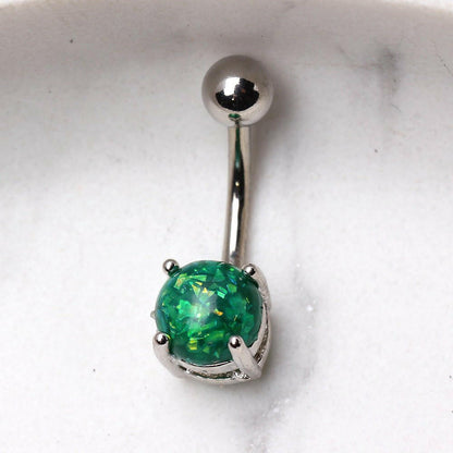 316L Surgical Steel Navel Ring with Prong Set Synthetic Opal