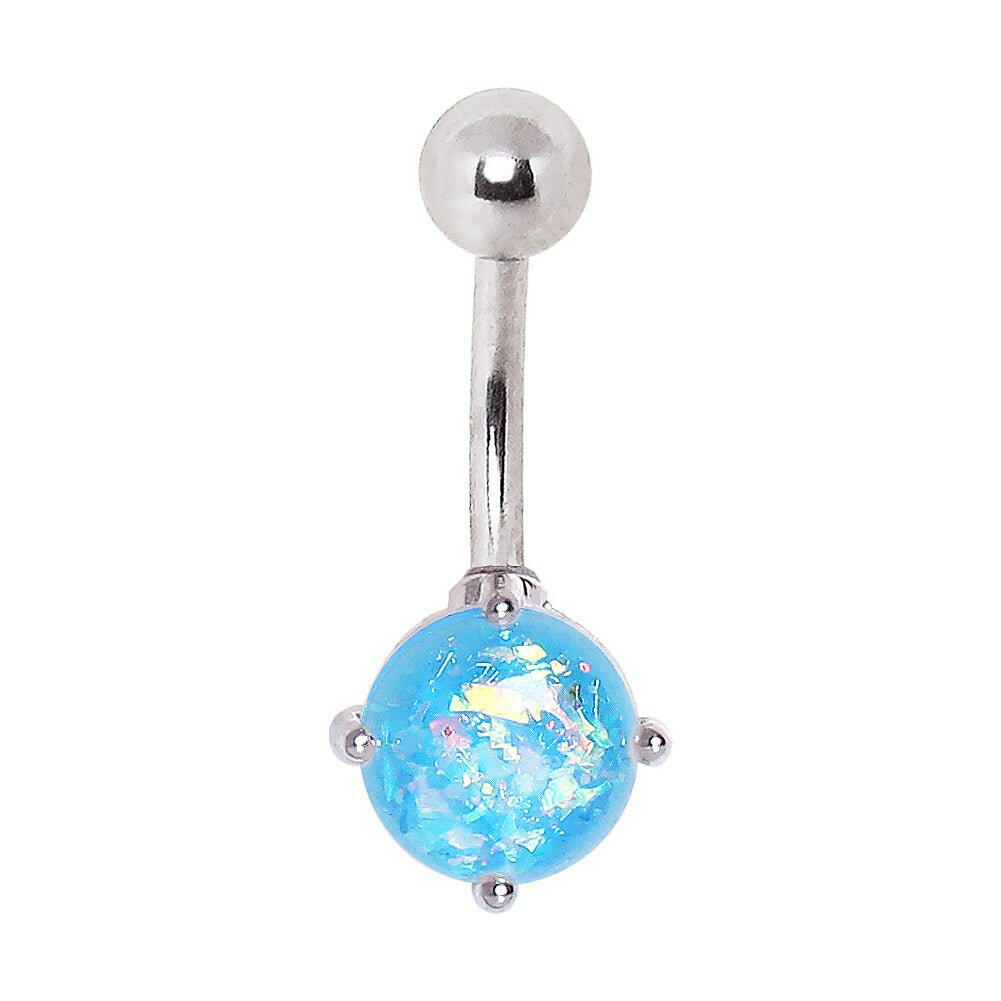 316L Surgical Steel Navel Ring with Prong Set Synthetic Opal Navel Ring Impulse Piercings