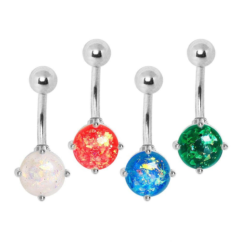 316L Surgical Steel Navel Ring with Prong Set Synthetic Opal