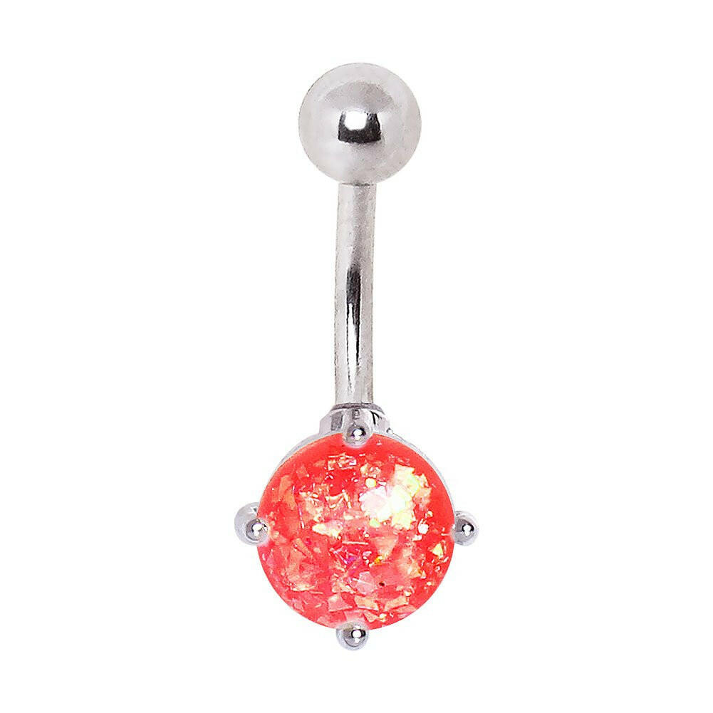 316L Surgical Steel Navel Ring with Prong Set Synthetic Opal Navel Ring Impulse Piercings