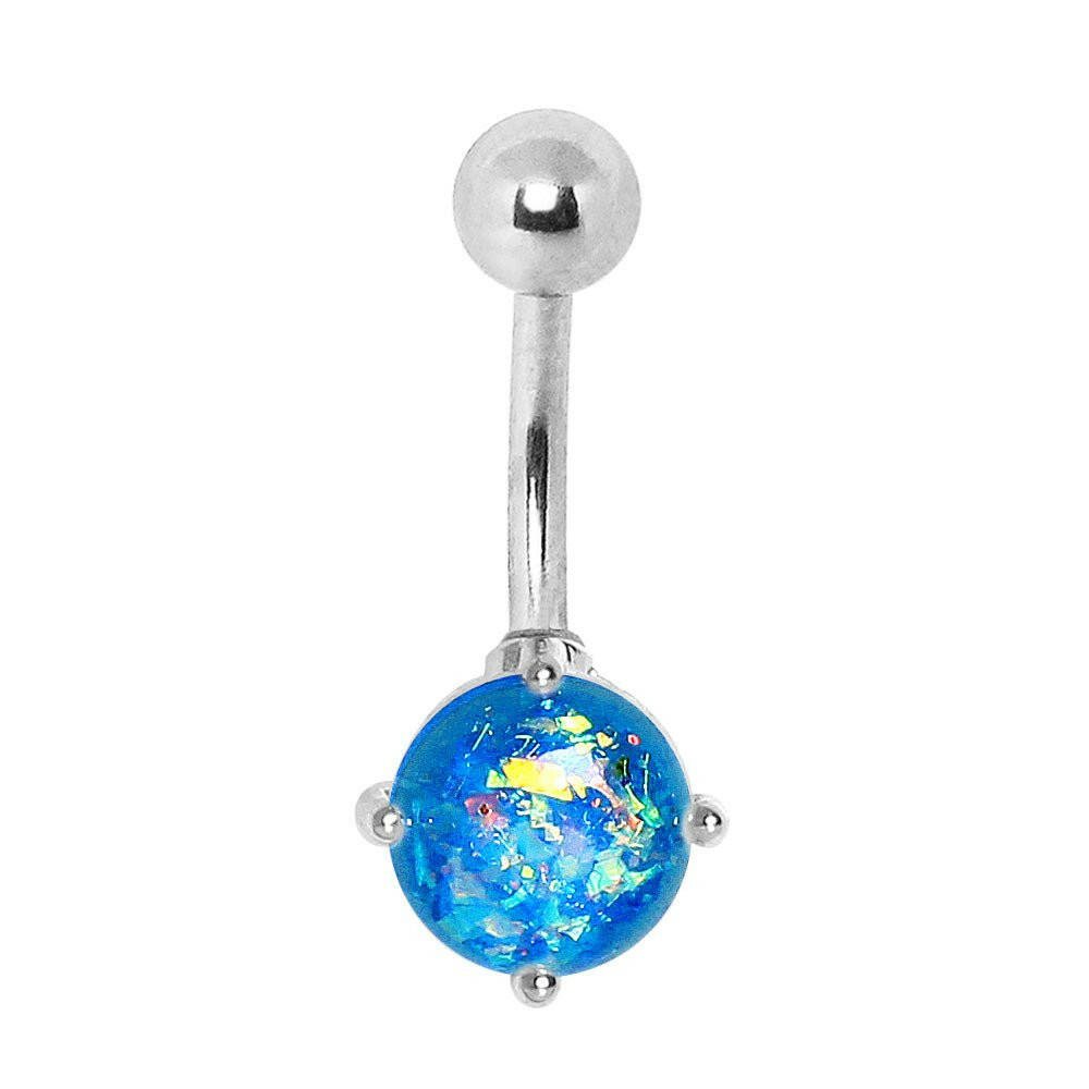 316L Surgical Steel Navel Ring with Prong Set Synthetic Opal