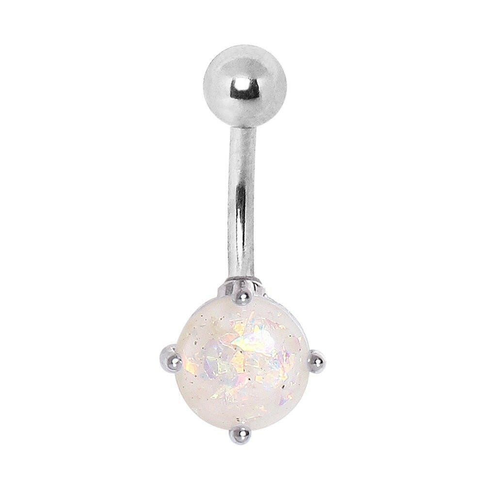 316L Surgical Steel Navel Ring with Prong Set Synthetic Opal Navel Ring Impulse Piercings