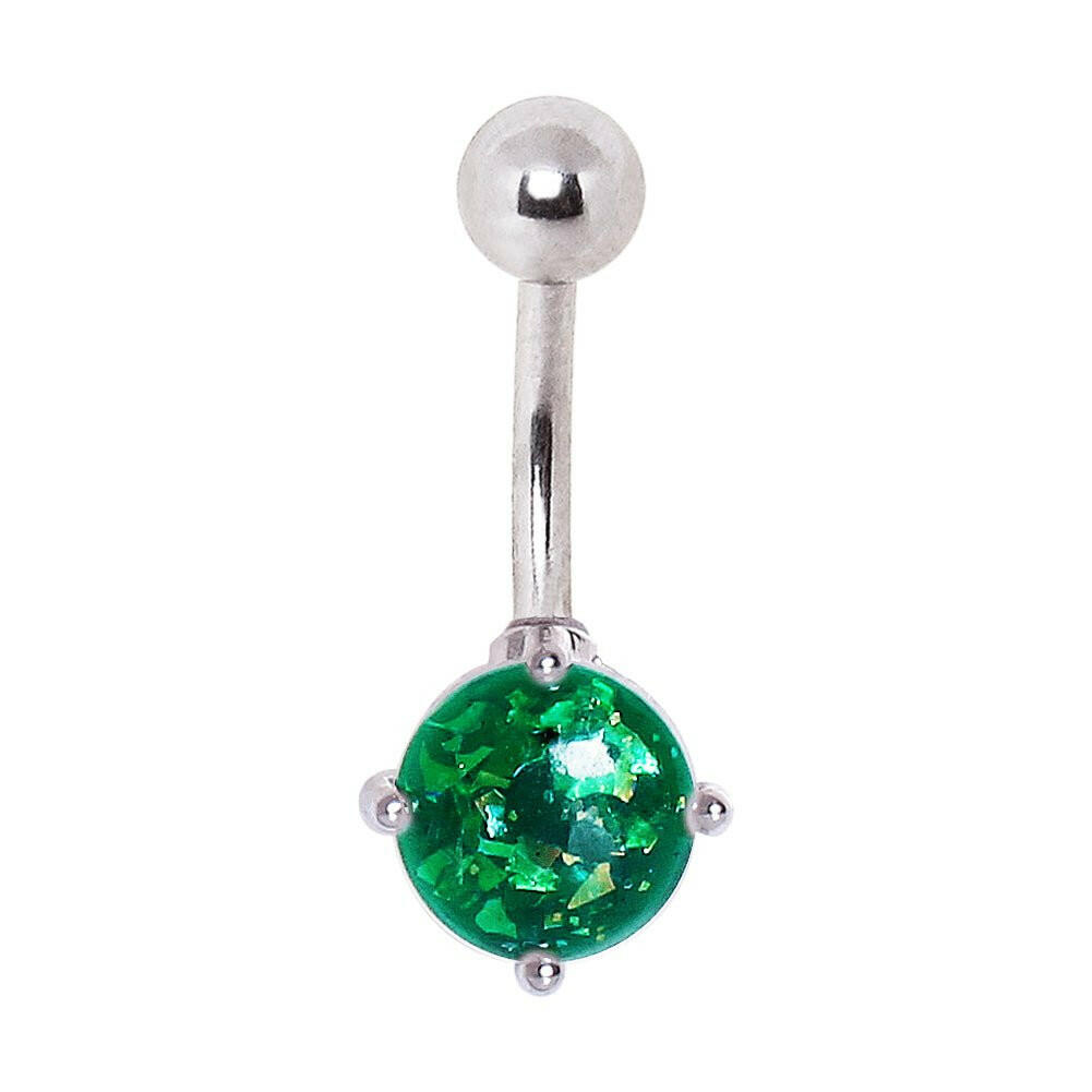 316L Surgical Steel Navel Ring with Prong Set Synthetic Opal Navel Ring Impulse Piercings