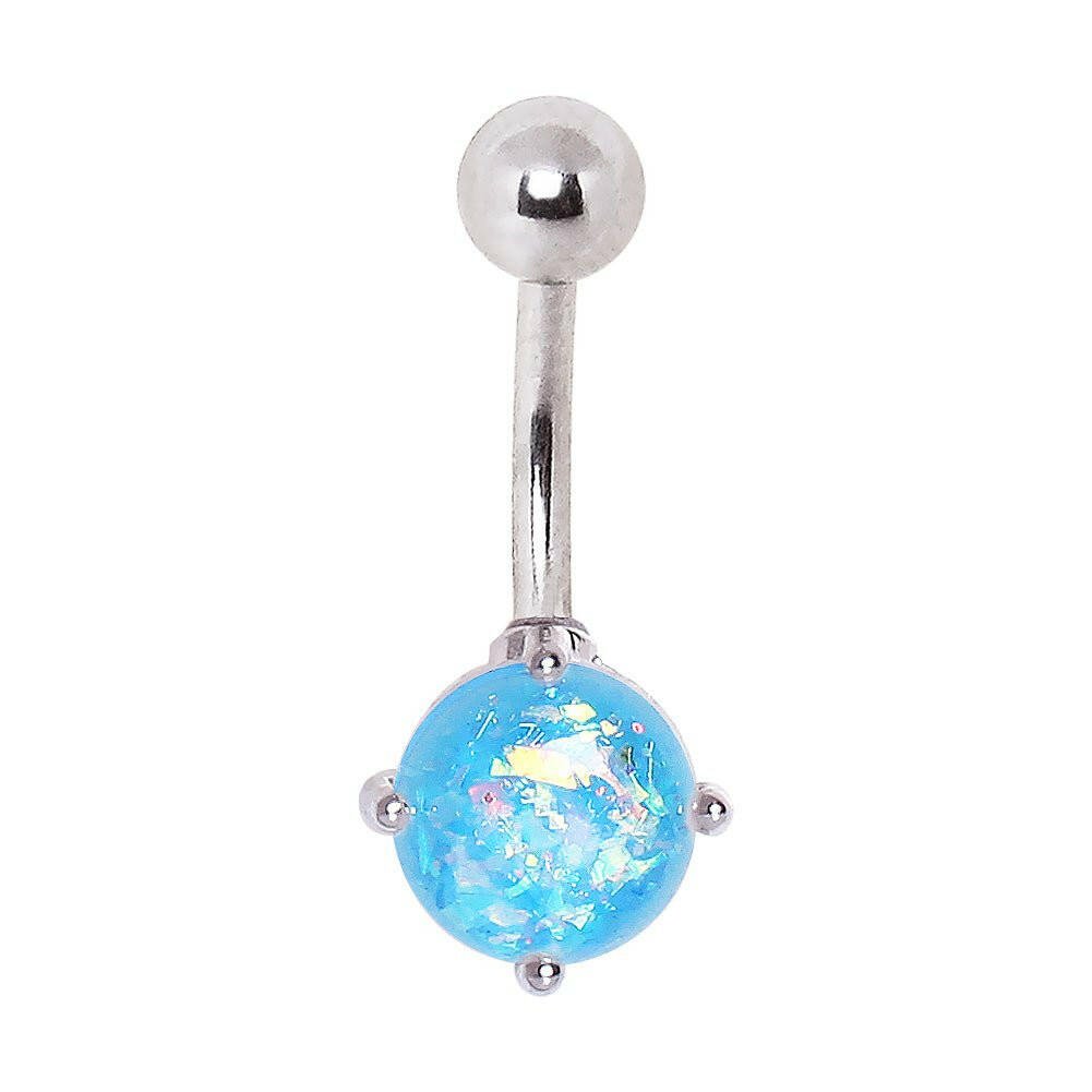 316L Surgical Steel Navel Ring with Prong Set Synthetic Opal