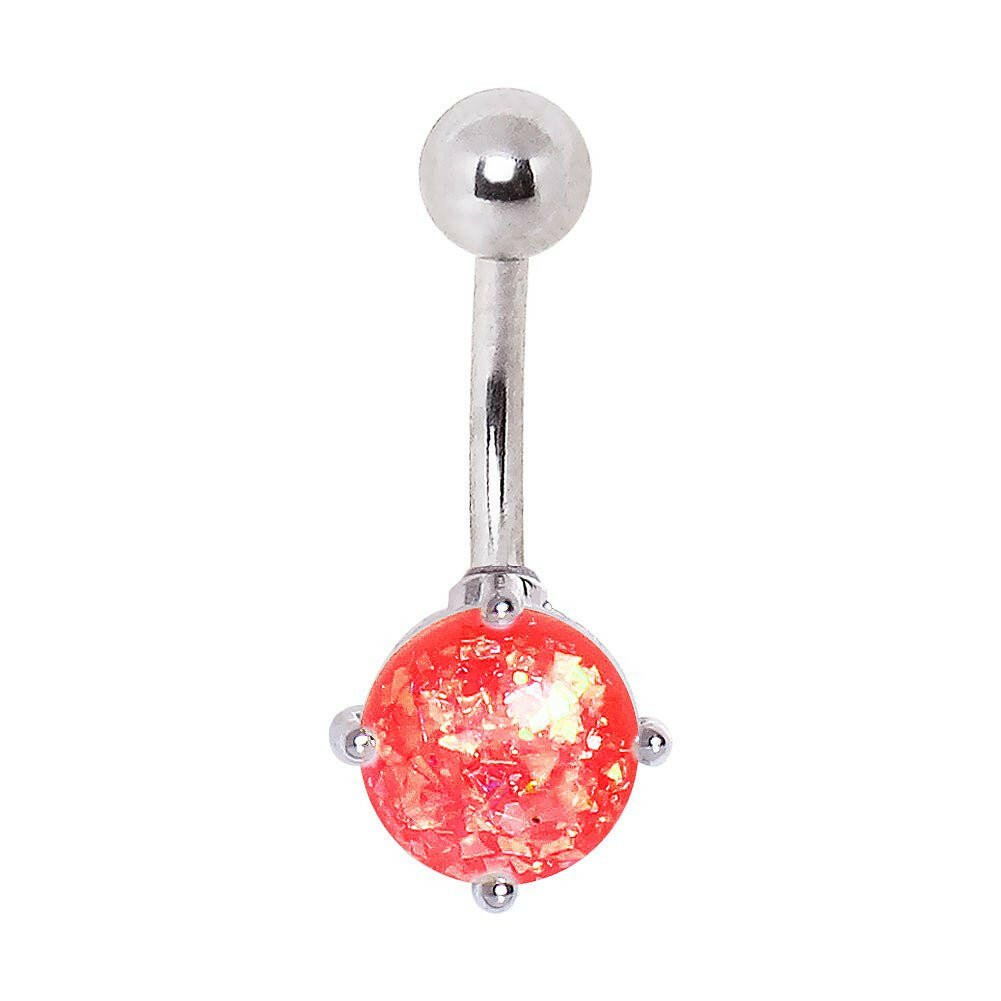 316L Surgical Steel Navel Ring with Prong Set Synthetic Opal